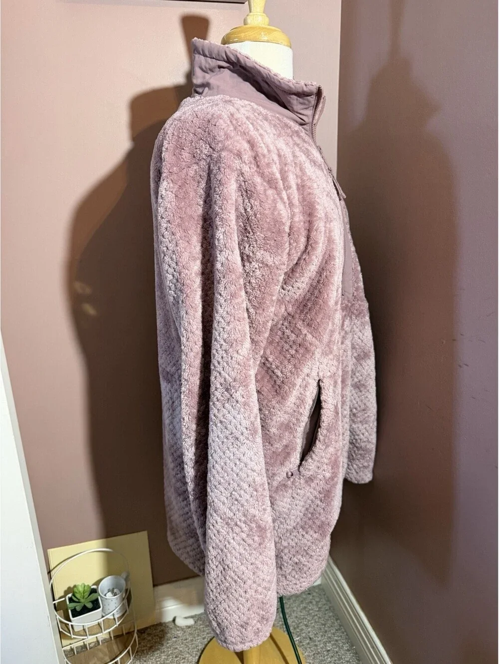 Columbia Fire Side Half Zip Pullover Sherpa Fleece Womens Large Mauve Pink Soft